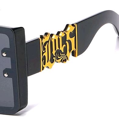 Locs BullDozer Large Oversized Flat-Top Shield Style Big Cutout Logo Chrome Black or Gold Accent Black Glossy Hardcore Shades Hip Hop Rapper Sunglasses OG Gangsta Look | Authentic Original Genuine Locs