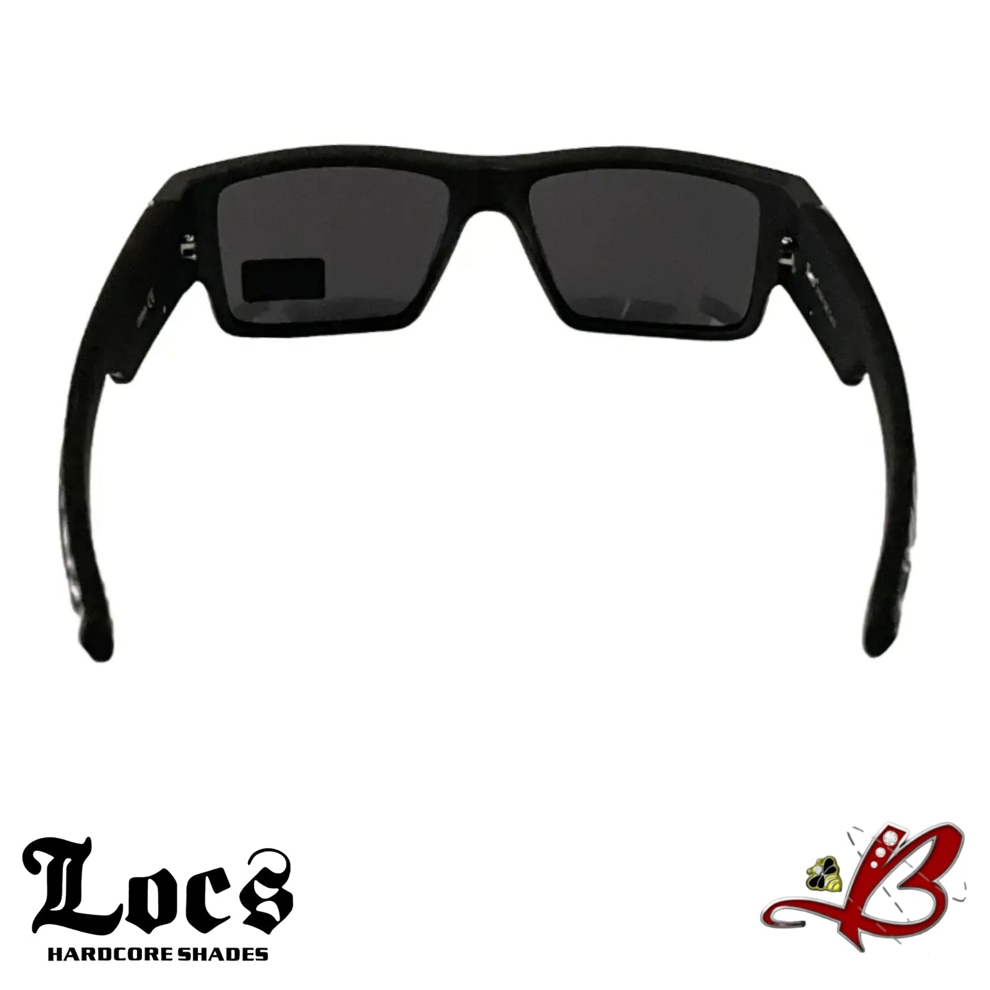 LOCS Mens Phantom Skull Matte Black Hardcore Cholo Shades Silver Accent Biker Full Frame With Skull Print Tough Guy's Sunglasses B&W Square Skull & Bones Temple Wrap Around Mens Womens Calavera y Huesos Lentes Para Hombres Mujeres | Original & Authentic