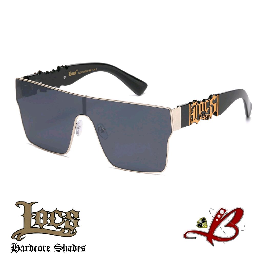 Locs Obsidian Eyes Hardcore Shades Unisex Flat Top Sunglasses Wire Frame Bold Y2K 18s Rectangle Shield Frame, Wide Oversized Sunglasses Retro Modern Hip Hop Style Logo Temple Detail | Original Authentic Genuine Locs Gafas De Sol