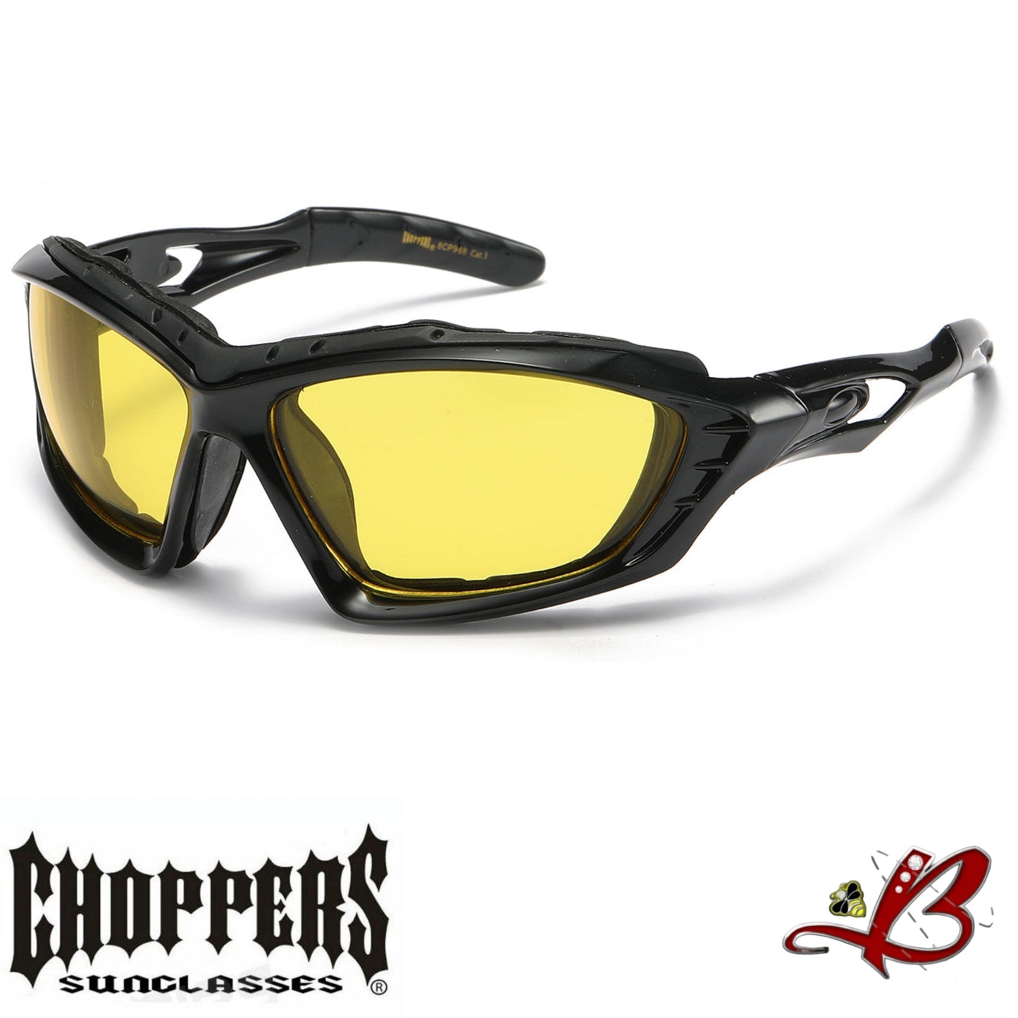 CHOPPERS Black Mesa Shades Large Wraparound Gloss Frame Finish Wind Impact Resistant Foam Padded Glasses Motorcycle Riding Sunglasses UV Protection Biker Ridaz Driving Cruiser Sunglasses | Genuine Authentic Original Choppers Brand Sunglasses