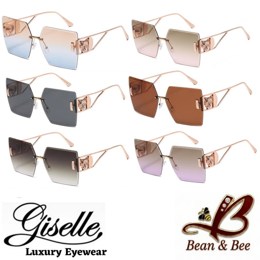 Giselle Cheetah Lux - Bean & Bee Boutique x Giselle Luxury Eyewear | Glamour Oversized Rimless Geometric Sunglasses with Gold Cheetah Temple Accents