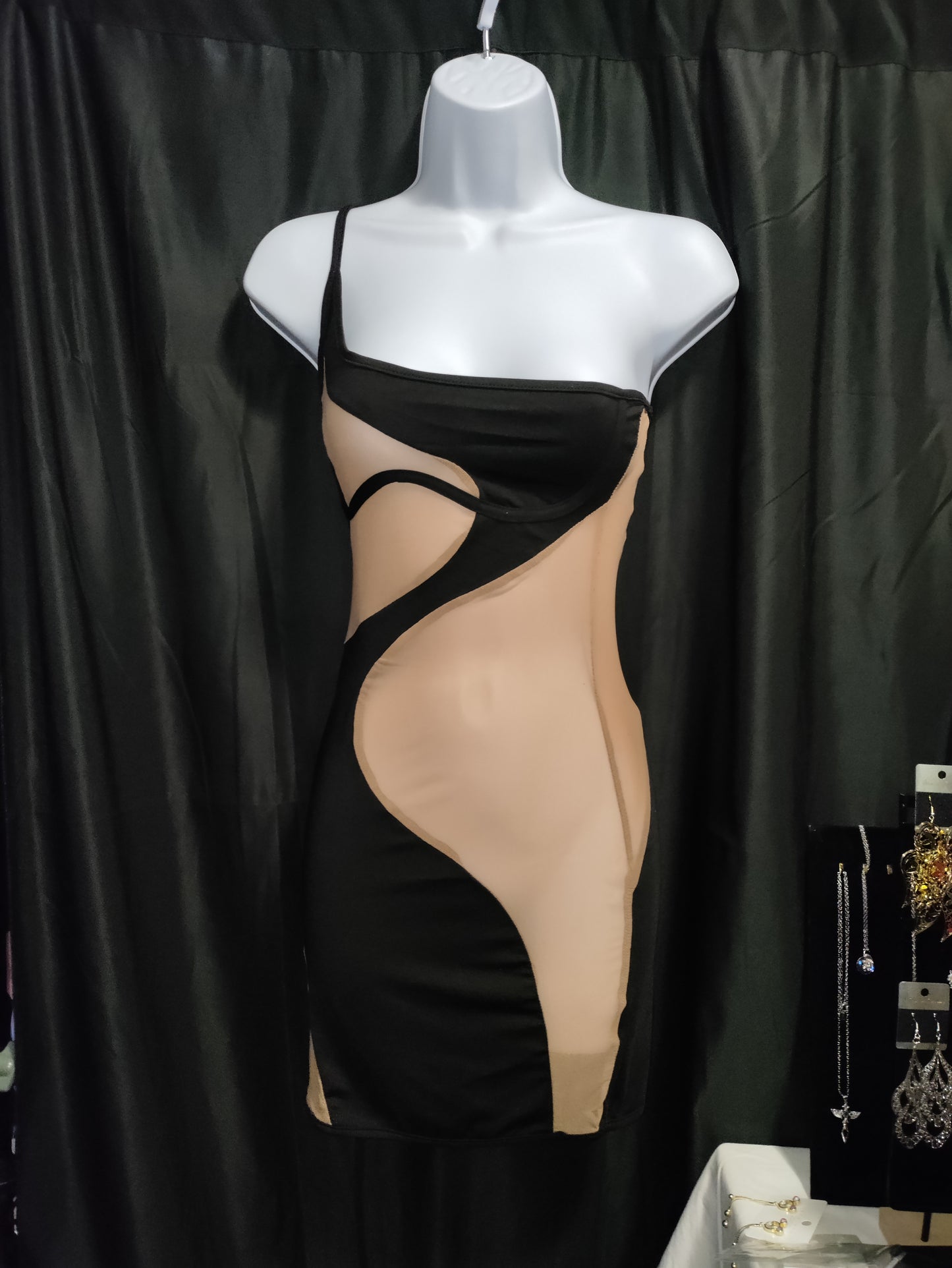 Black Solid and Sheer Meshwork dress