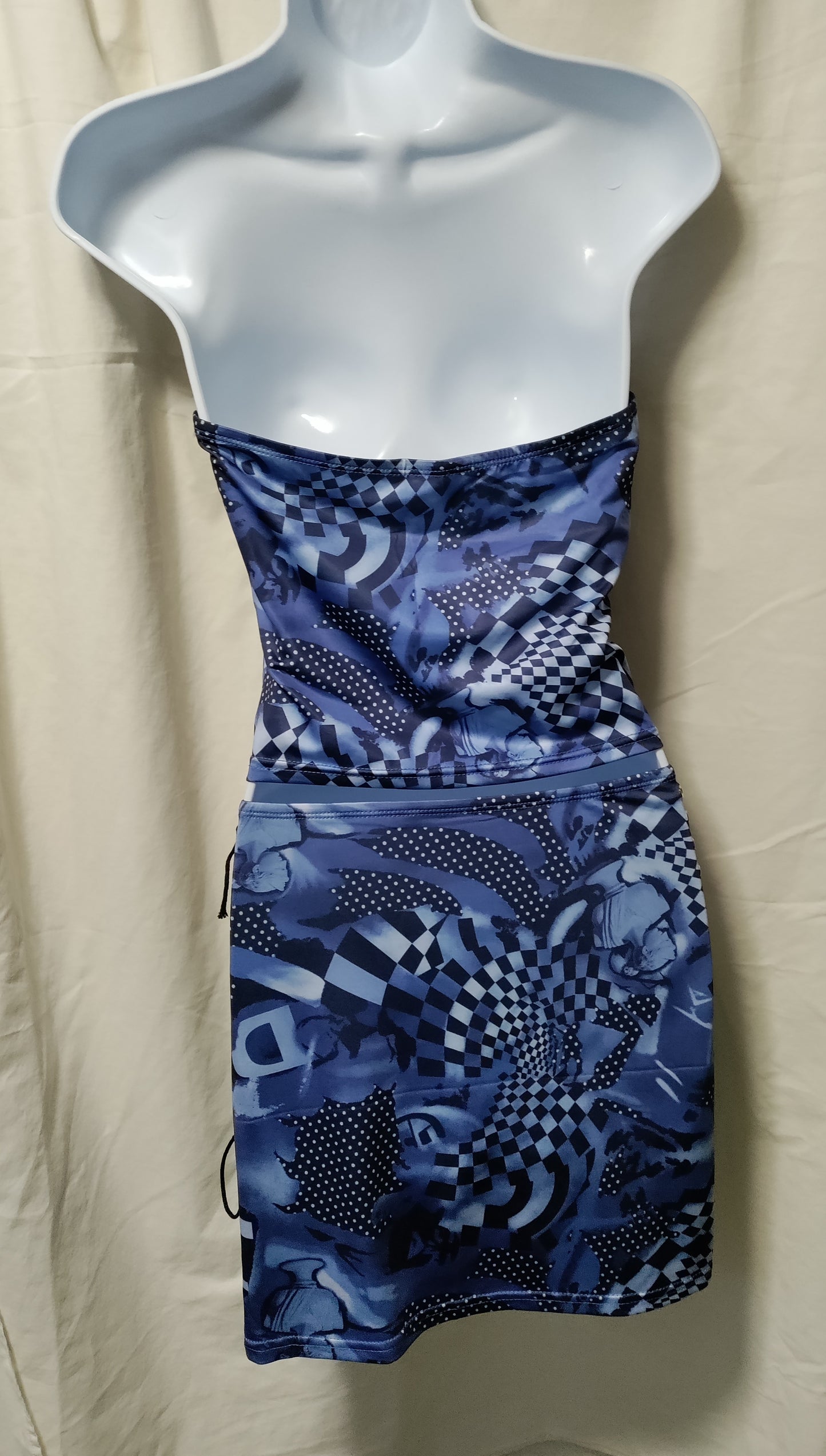 Classical Geometric Print Top and Skirt set