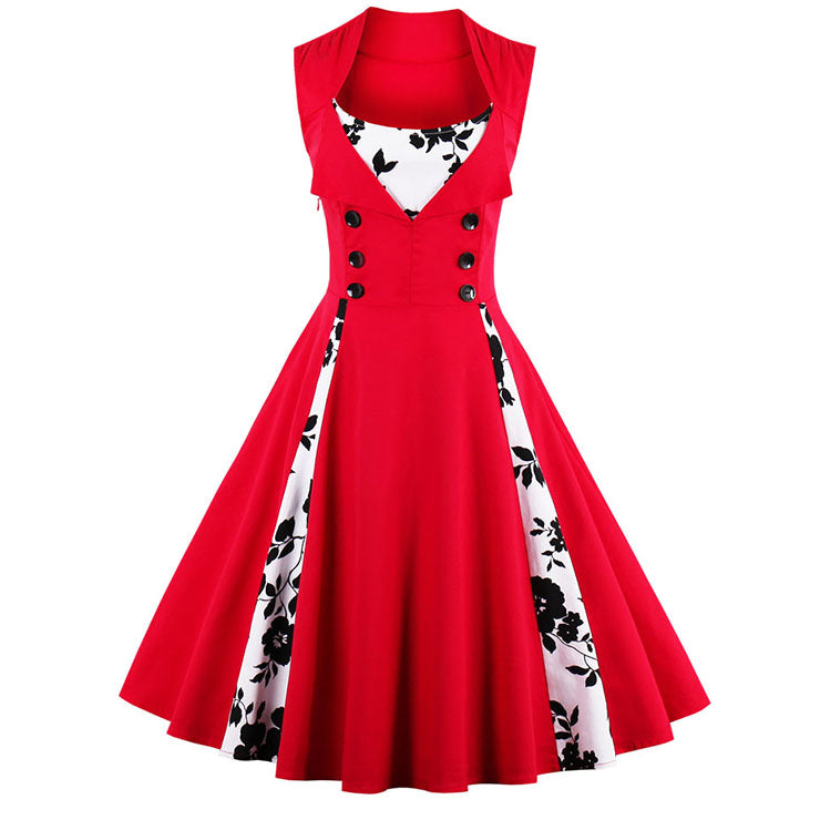 Vintage Rockabilly Floral Print Sleeveless Cocktail Dress